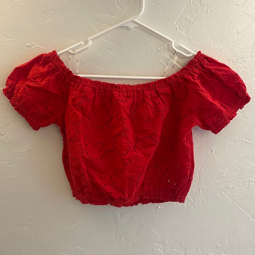 Iris Red Floral Off The Shoulder Crop Top Small